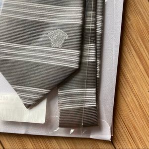 New in Pkg Versace Gray Striped Men’s Tie